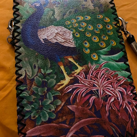 Hand made pleather crossbody with beautiful peacock design. - Picture 2 of 3